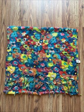 Old Navy Colorful Abstract Floral Fringe Scarf